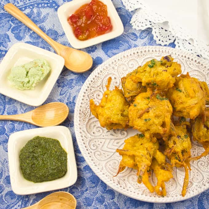 Potato Pakora Served with three chutneys on the side.