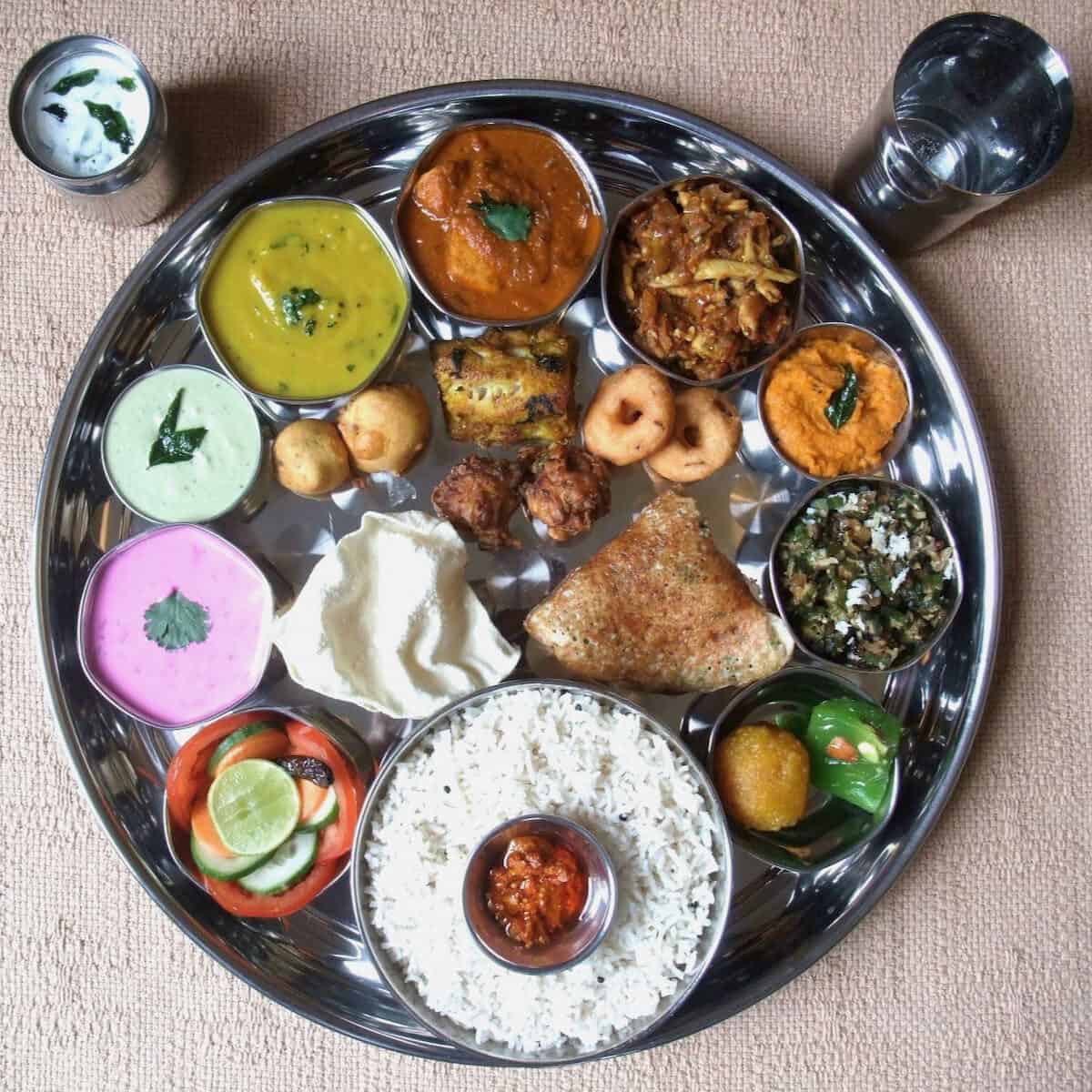 An Indian thali meal ~ a typical Indan meal.