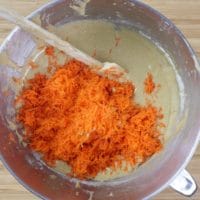 Indianish Carrot Cupcakes Recipe ~ Add the grated carrots, raisins and nuts if using, into the batter.