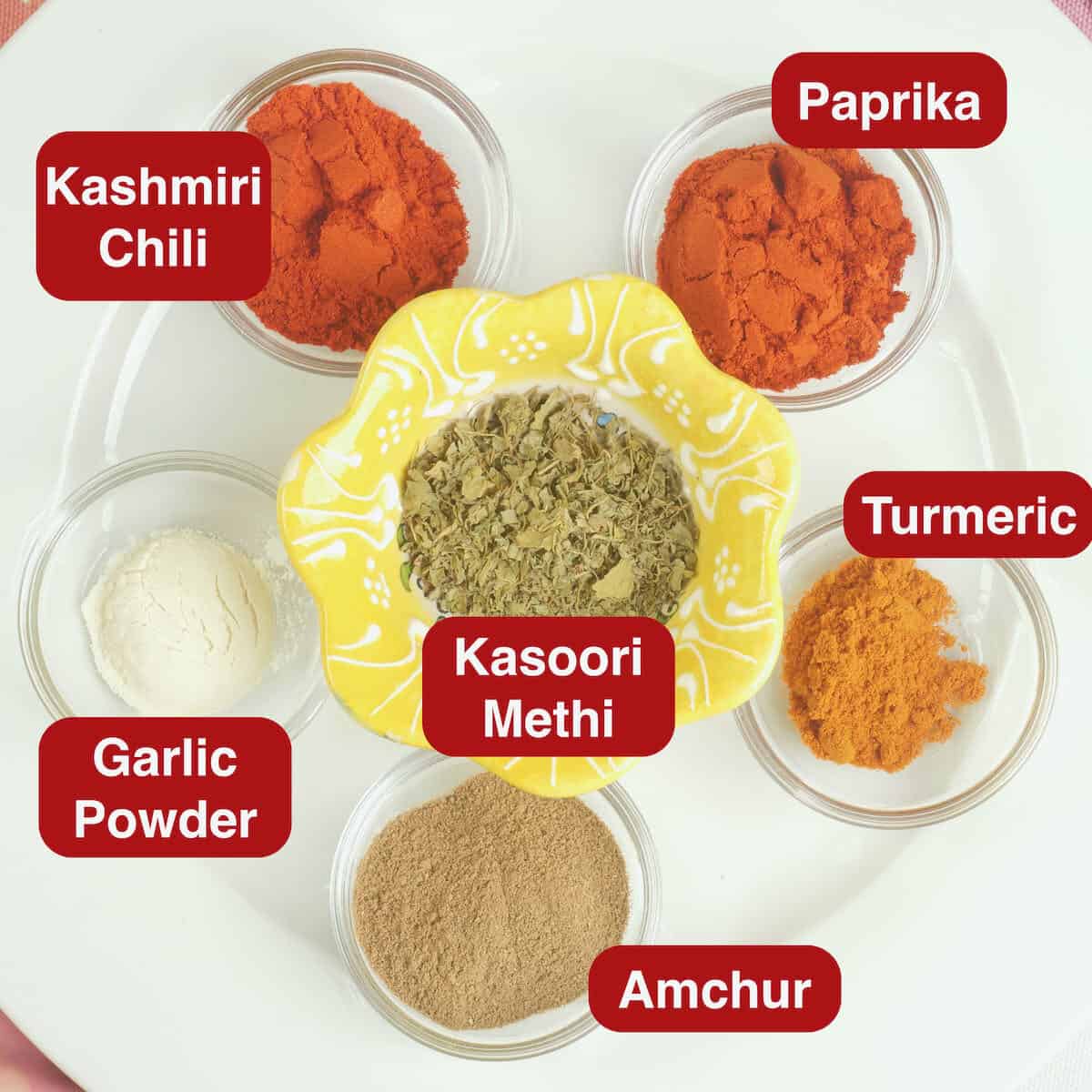 Tandoori masala ground spices gathered.