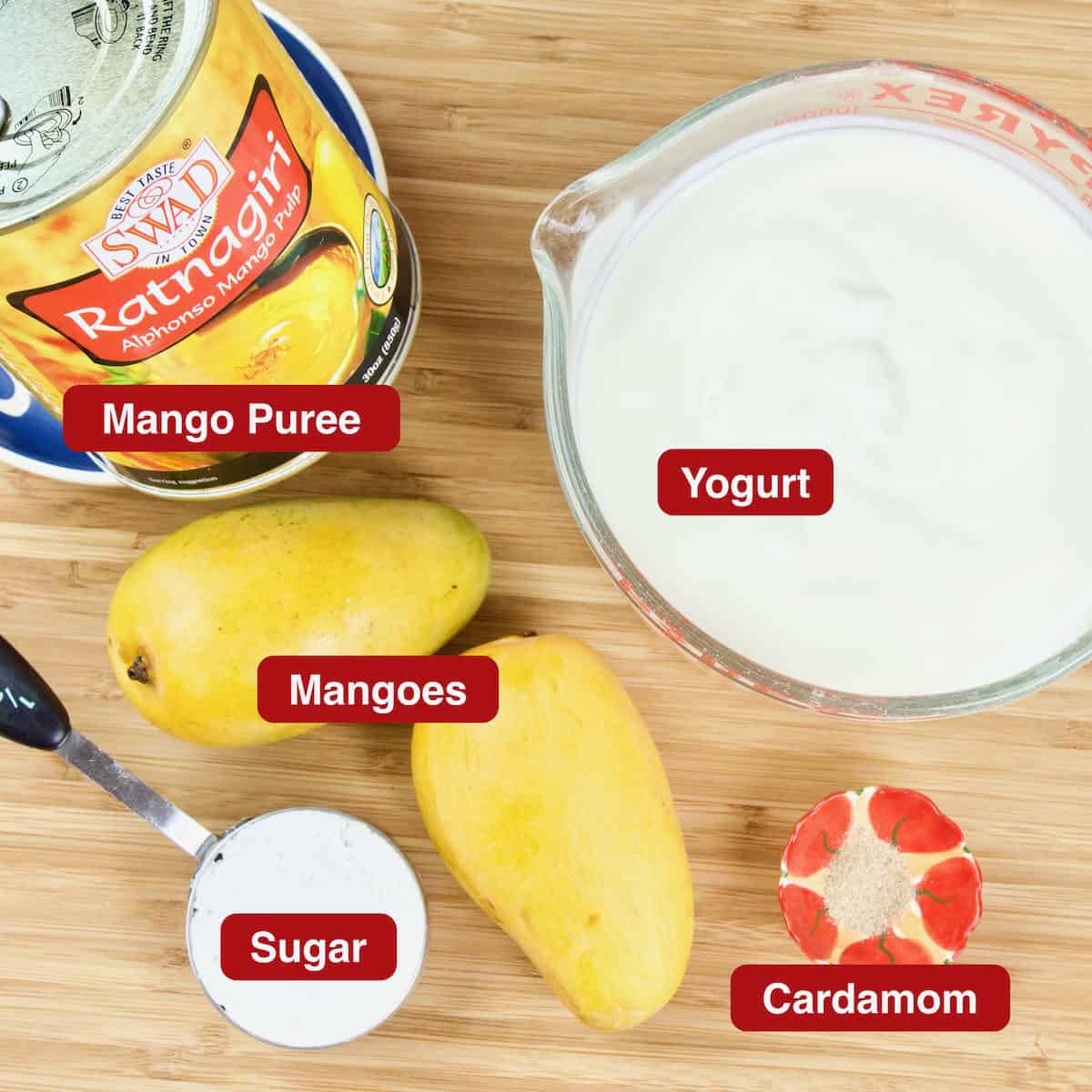 Ingredients for mango fruit custard.